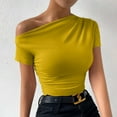 thumbnail image 4 of Women One Shoulder Ruched Short Sleeve T Shirt Summer Fashion Casual Solid Color Slim Fit Tee Top Streetwear, 4 of 6