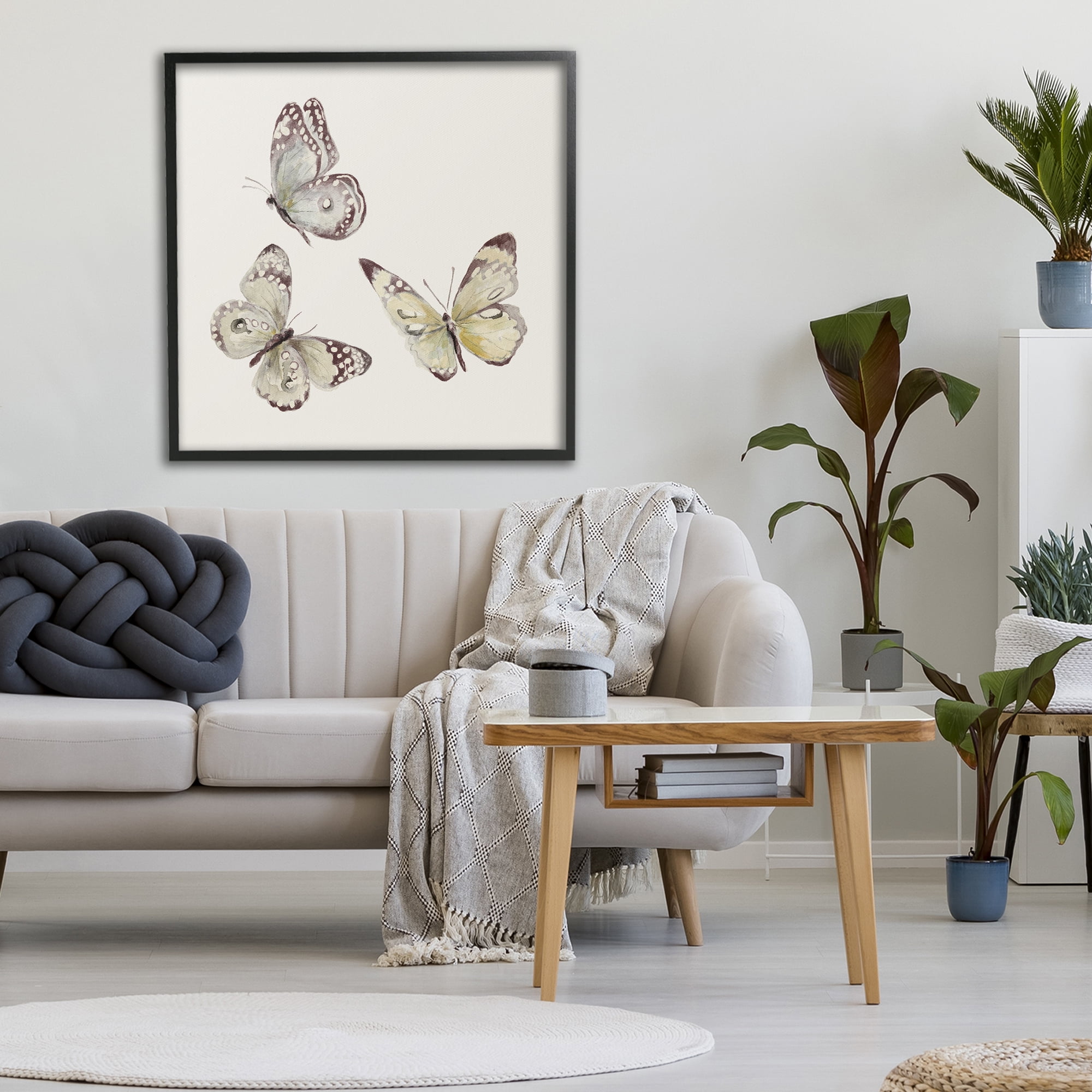 Stupell Industries Isolated Butterflies on Beige Black Framed Giclee Art, design by Patricia Pinto