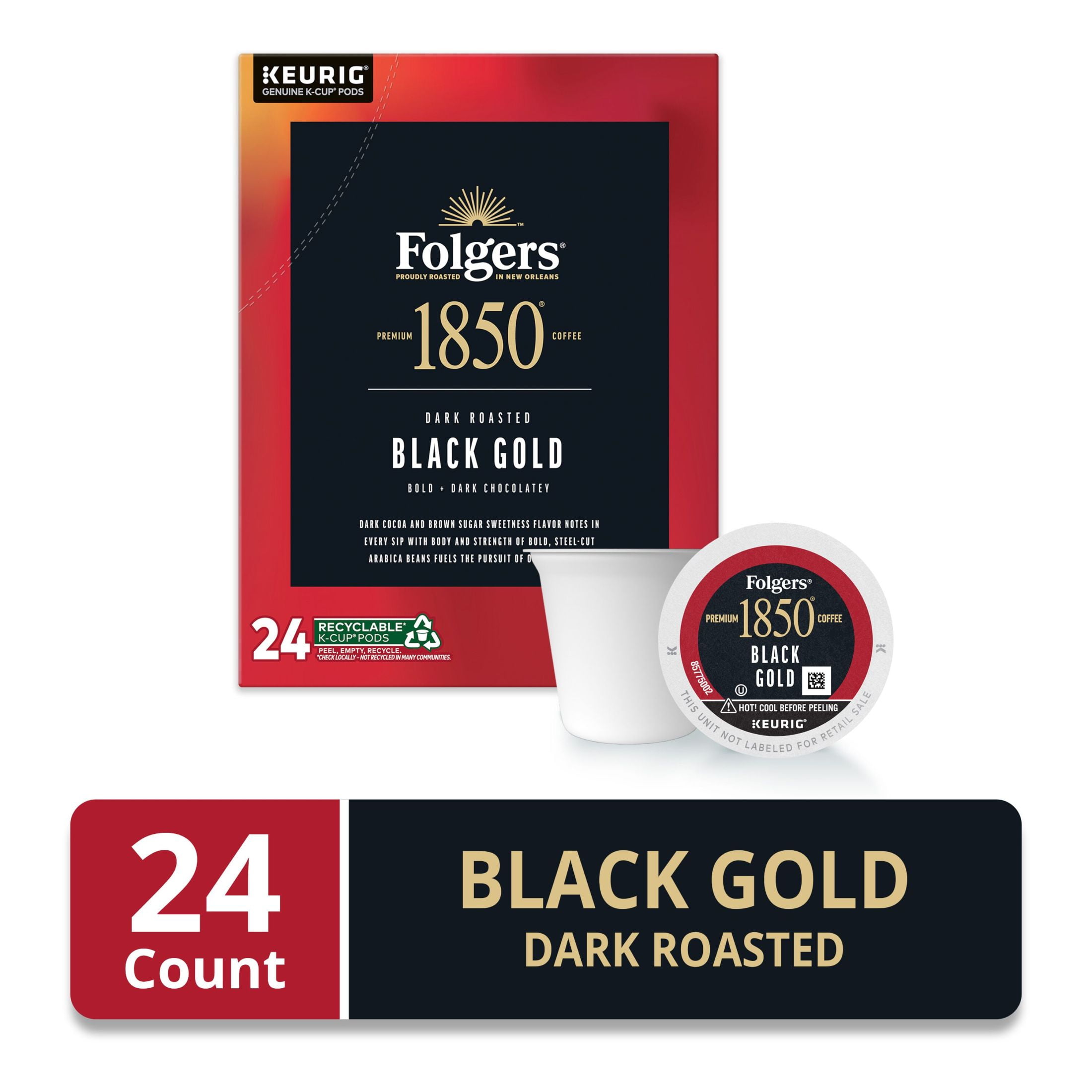 1850 Black Gold, Dark Roast Coffee, Keurig K Cup Pods, 24 Count Box