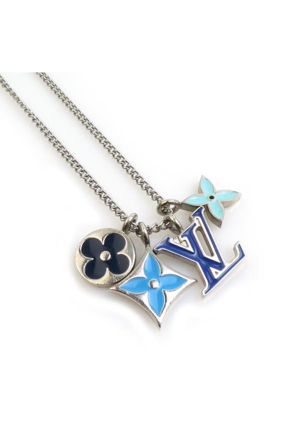Pre-Owned Louis Vuitton LV Instinct Metal Enamel Necklace Pendant in Silver and Blue, Men's,...