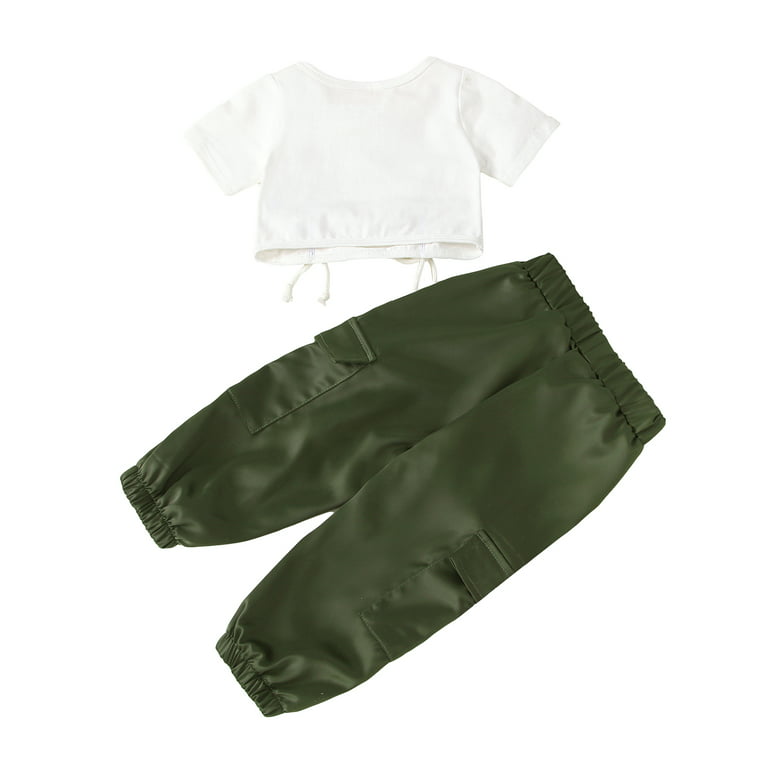 Kiapeise Toddler Girl Short Sleeve T-Shirts + Cargo Pants 2 Pcs