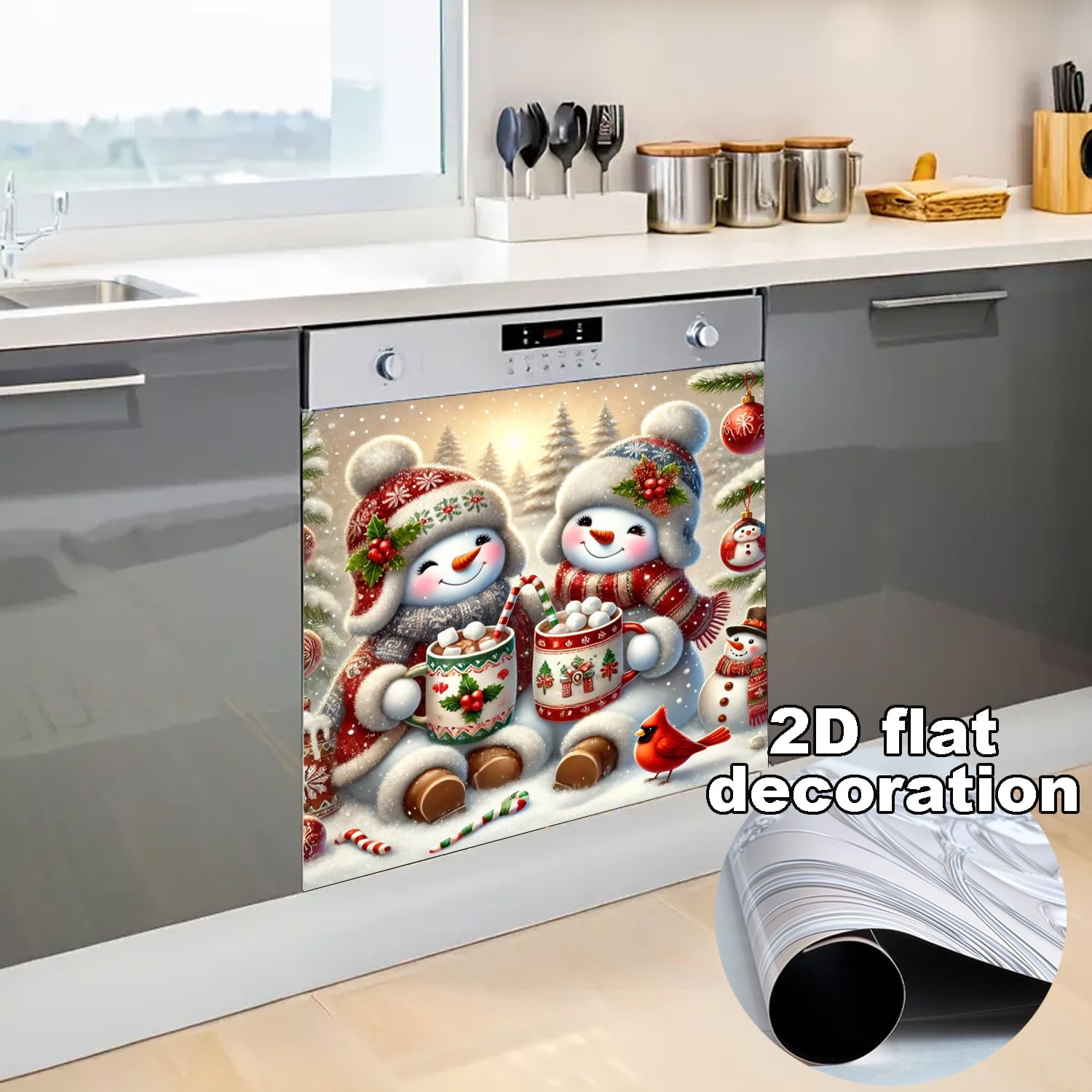 1pc Christmas Dishwasher Magnet Cover Snowman Front Dishwasher Cover Decoration Reusable Magnetic Door Cover Panel Decal Home Appliances Stickers 23 x 17 in