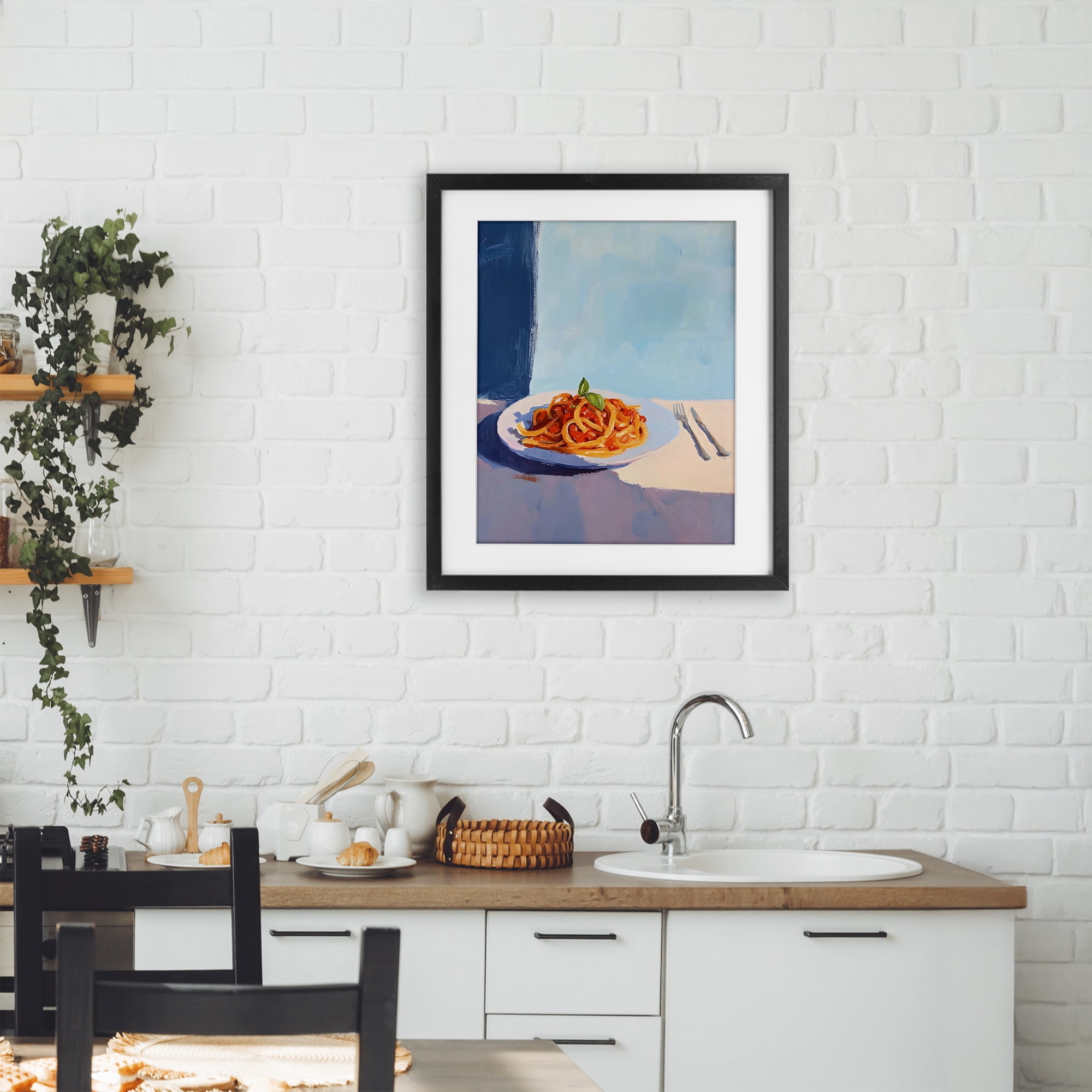 Stupell Industries Italian Spaghetti on Plate Black Framed Print Under Glass, design by The Prints Vibe
