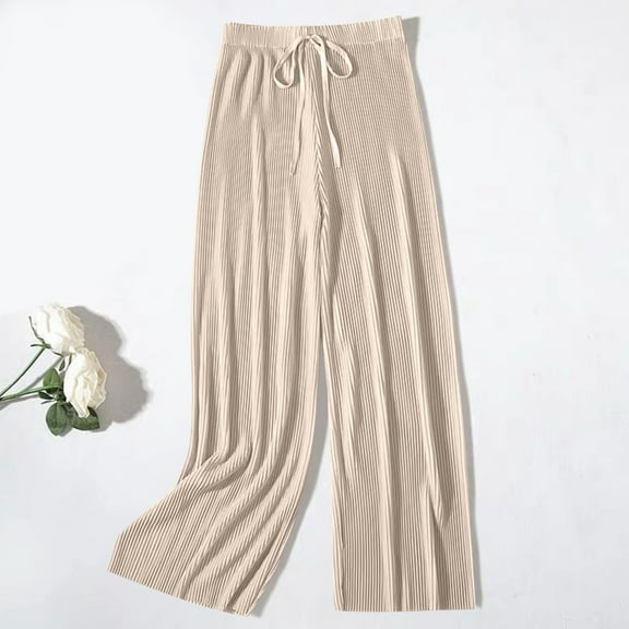 Womens Versatile Wide Leg Chiffon Lounge Pants Casual Elastic High Waisted Loose Comfy Palazzo Pants