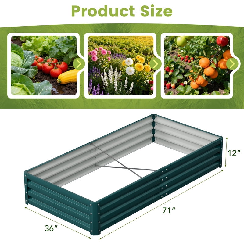 Vineego 6x3x1FT 1PCS Galvanized Raised Garden Bed Square Metal Planter Box for Vegetables Flowers