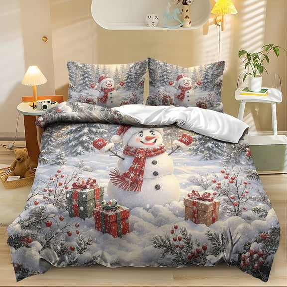 Yspwyqan Christmas Snowman 3 Piece Twin XL Size Bedding Set, Winter Snowy Pine Bed Comforter with 2 Pillow Shams for Kids, Soft Holiday Themed Bedding Collection