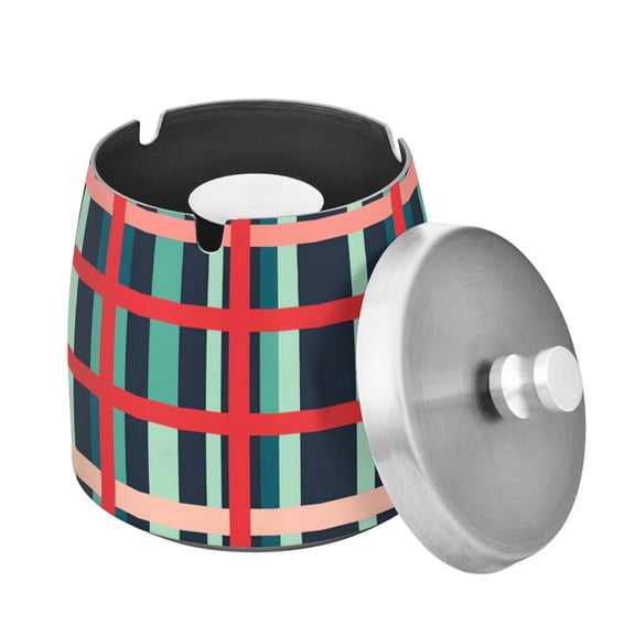 Yayeee Ashtray with Lid for Cigarette Smokeless Stainless Steel Home Ash Holder, Green Plaid