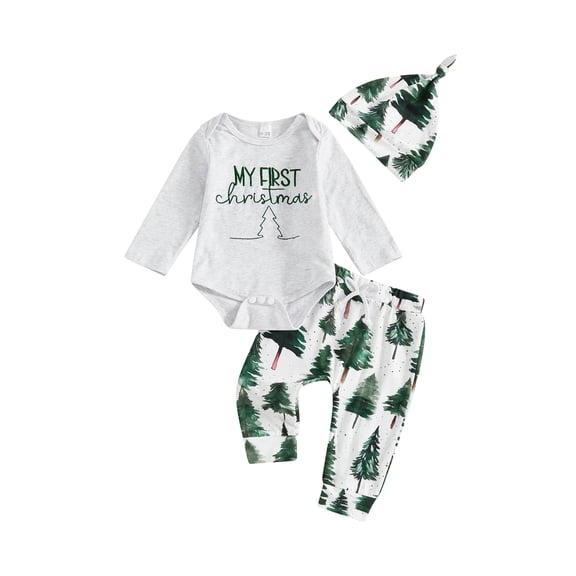 BemeyourBBs Baby Boy Christmas Outfit Letter Embroidery Rompers and Pants Beanies