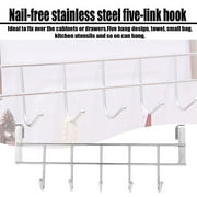 1 Pc 5 Hooks Stainless Steel Clothes Hooks Door Bathroom Kitchen Cabinet Draw Bedroom Towel Hanger Hanging Loop Organizer