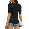 thumbnail image 2 of Womens Puff Short Sleeve Sweater Casual Summer Crew Neck Pullover Tops Ribbed Knit Sweater Blouse Black L, 2 of 5