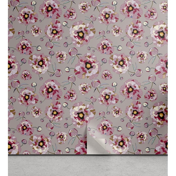Ambesonne Peony Pattern Peel & Stick Wallpaper for Home, Geometric Bloom Boho, 13"x36", Lilac Raspberry Dust