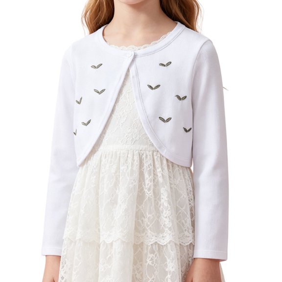 UACY Girls Open Front Knit Cardigan, Long Sleeve Shrug Bolero Sweater with Button Closure for Toddlers and Kids