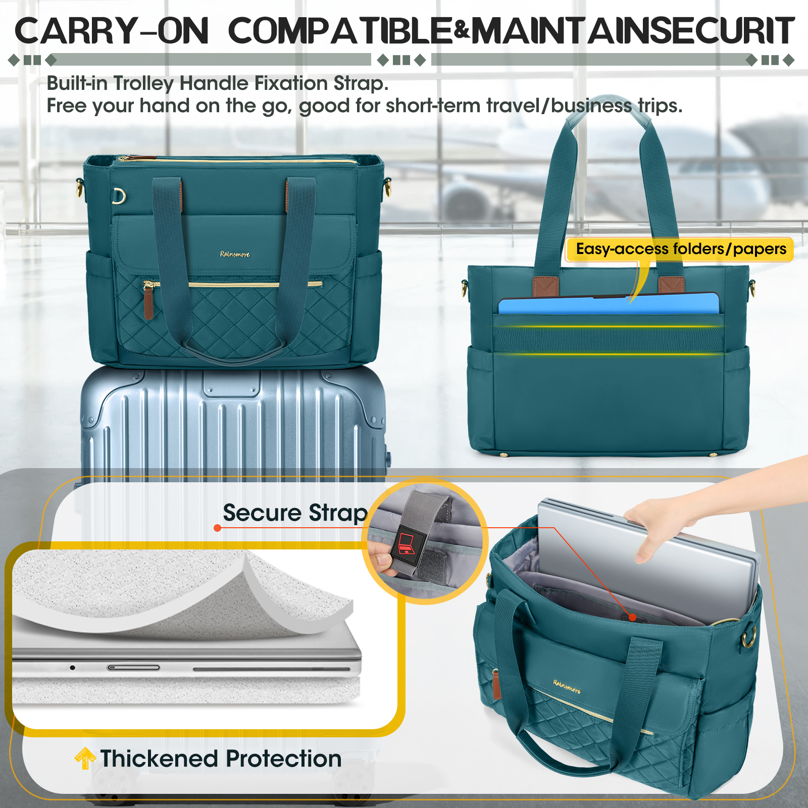 RAINSMORE Teacher Tote Bag 15.6 inch Laptop Bag for Women with Small Bag Professional Work Tote Bags Nurse Bag Computer Briefcase,Dark green