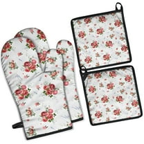 Pioneer Flower Floral Print Pattern Kitchen Oven Mitt and Pot Holder Sets 2 Pcs for Baking, Cooking and Grilling, Heat Resistant Up To 392 °F