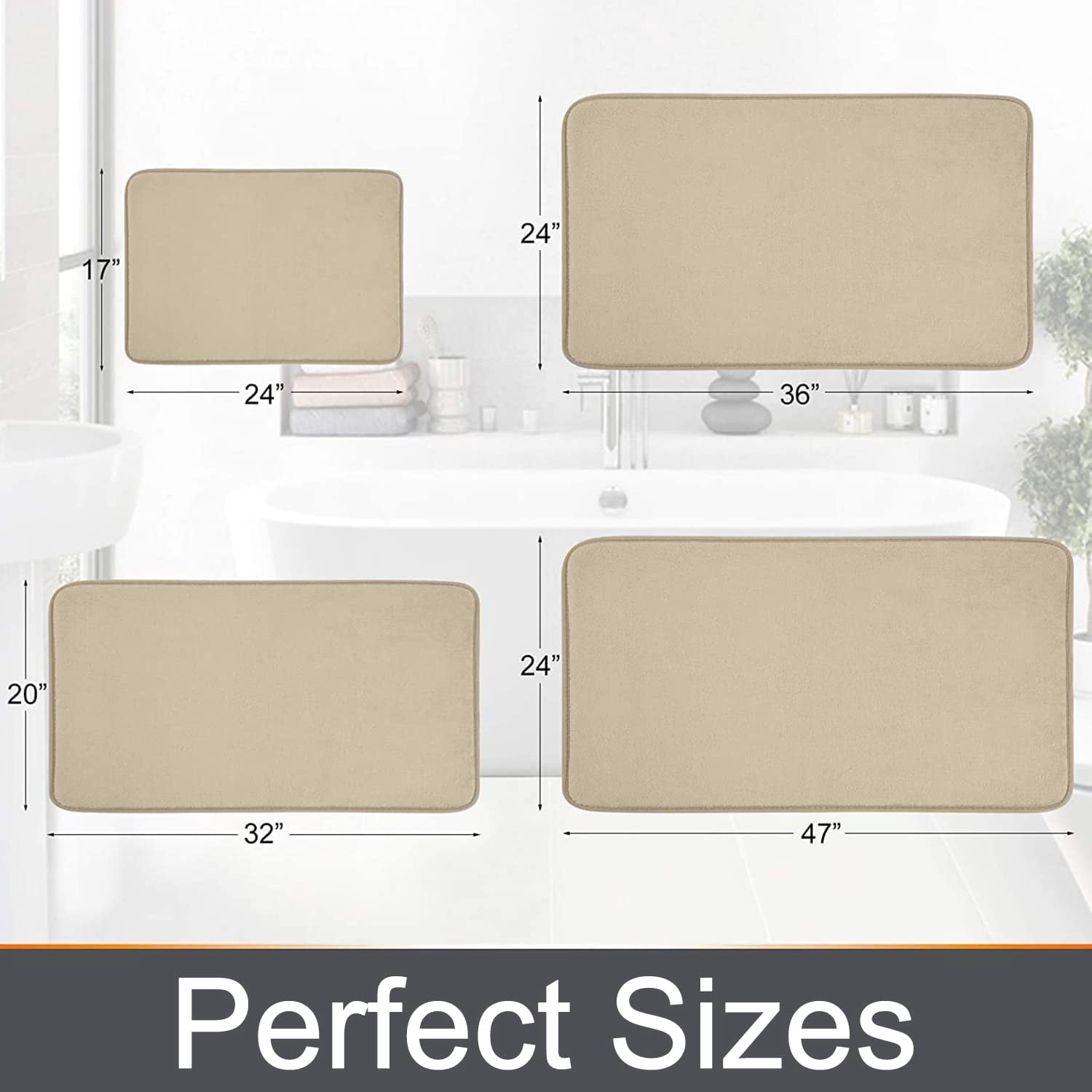 Buganda Memory Foam Bathroom Rugs, Absorbent Non-Slip Bath Mat for Bathroom, Soft Washable Bath Rug, 16"×24", Beige