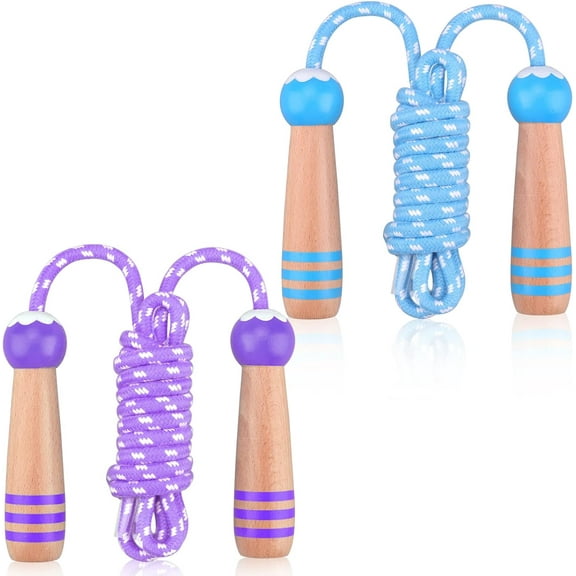 Jump Rope for Kids, Kalolary Adjustable Kids Jump Ropes for Girls Boys Toddler Fitness, Cotton Skipping Rope with Wooden Handle for Outdoor Fun Activities Exercise - 2 Pack (Blue)