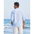 thumbnail image 3 of Camisa Henley de lino de algodón para hombre, manga larga básica, cuello de banda, blusa lisa JadeP Camiseta de lino Henley de manga larga para hombre, 3 of 8