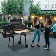 Portable BBQ Charcoal Grill for Patio, 24.4'' Charcoal Grill with Wood Shelf, Cooking Grate Charcoal Grill w/Temperature Gauge and Metal Grate, Premium Cooking Grate for Steak Chicken, Black, S5868
