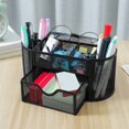 thumbnail image 3 of Bxaolu Mesh Desk Organizer Office Desktop Organizer with Drawer, Metal Stationary Organizer Black Desk Caddy, 9 Compartments, Black, 3 of 8
