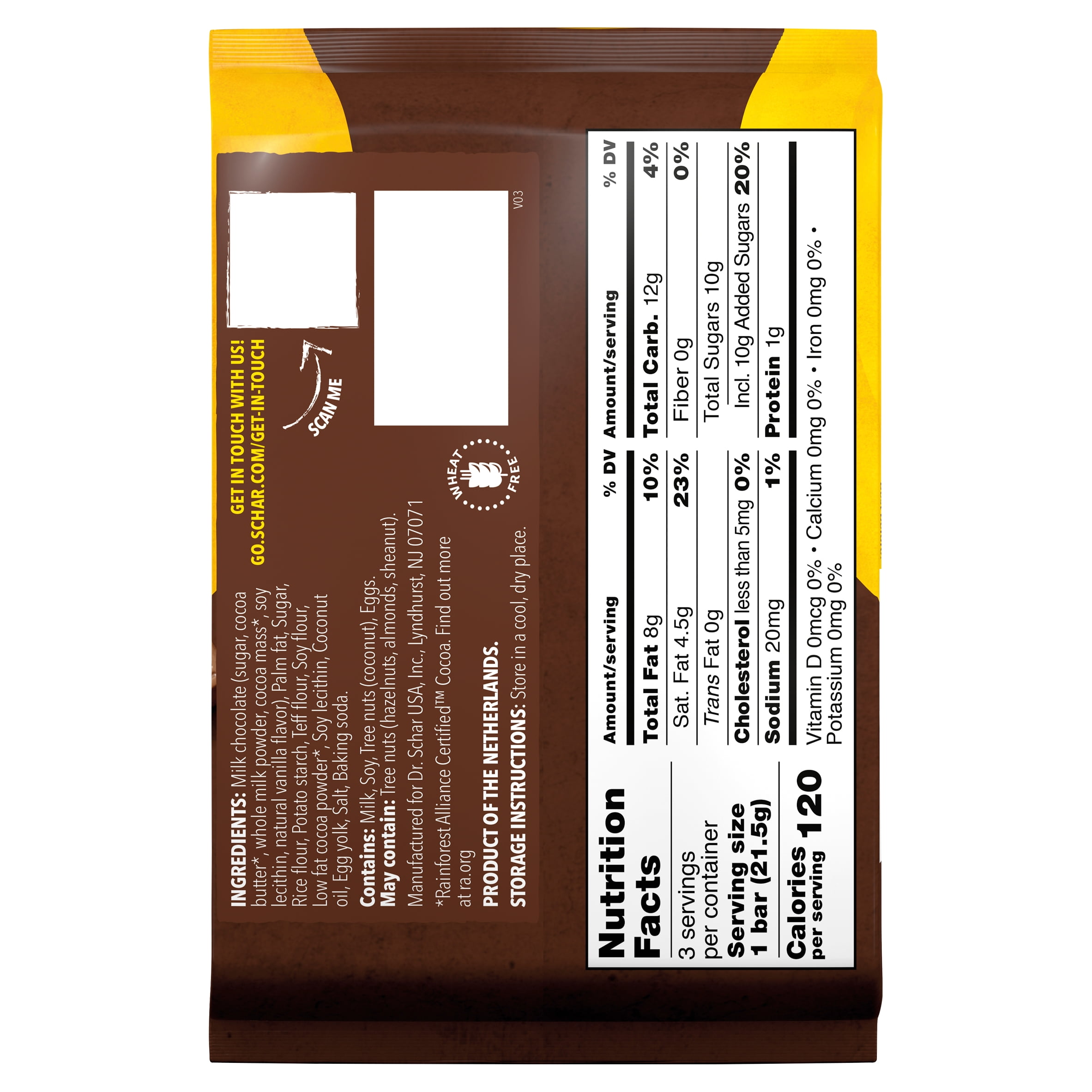 (3 pack) Schar Gluten Free Twin Bar, Chocolate Covered Crispy Wafer Bar, Paper Pouch, 0.8 oz, 3 Count