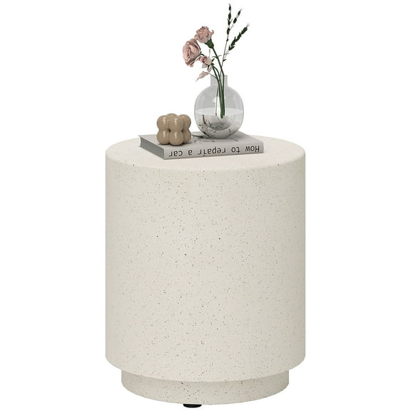 Dining Table Sets HOMCOM Round Side Table, Lightweight Accent Table with Terrazzo Finish, End Table with 4 Adjustable Feet for Indoor, Outdoor, Cream White,Modern Dining Tables