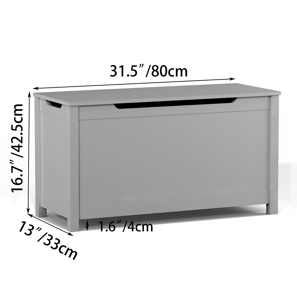 (Gray) Kids Wooden Toy Box Storage with Safety Hinged Lid for Ages 2+