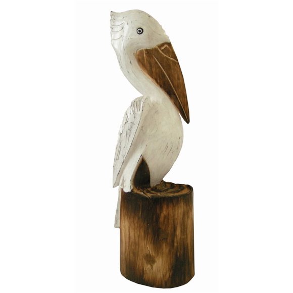 Talla de Pelícano de Madera Cohasset 51 cm Tallado a Mano Blanco
