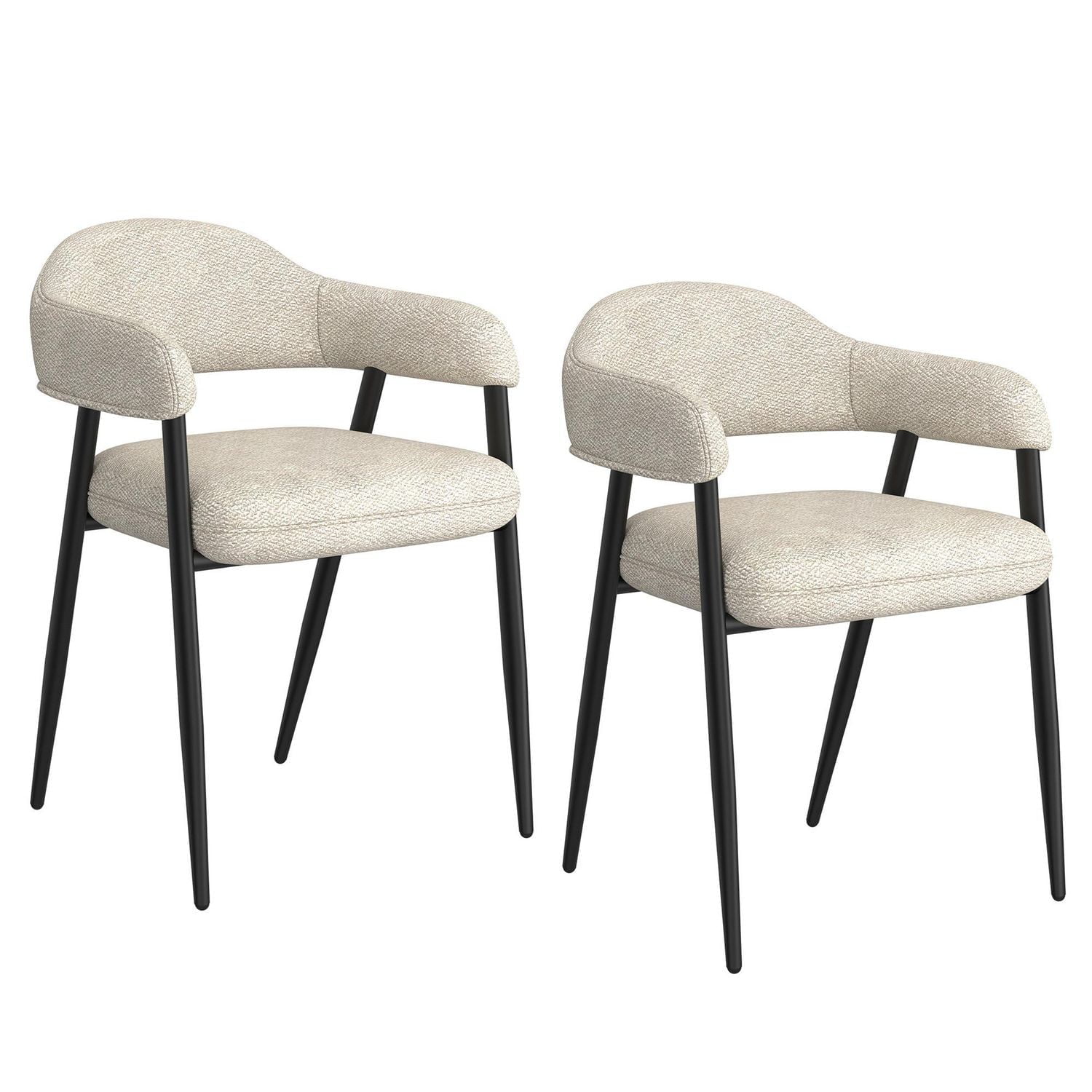 Contemporary Fabric and Metal Dining Chair, Set of 2 - Beige and Black