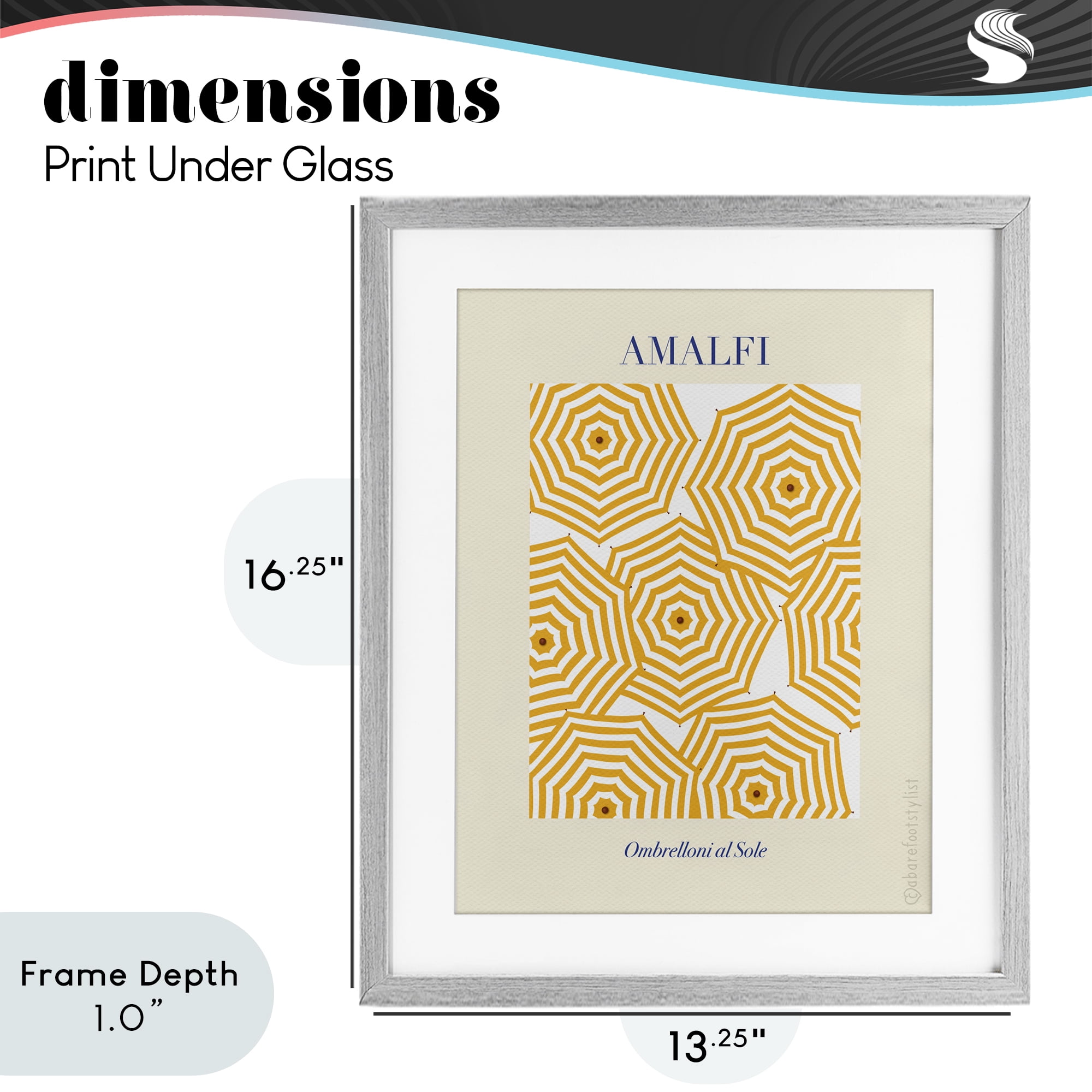 Stupell Industries Yellow Amalfi Umbrellas Gray Framed Print Under Glass, design by A Barefoot Stylist