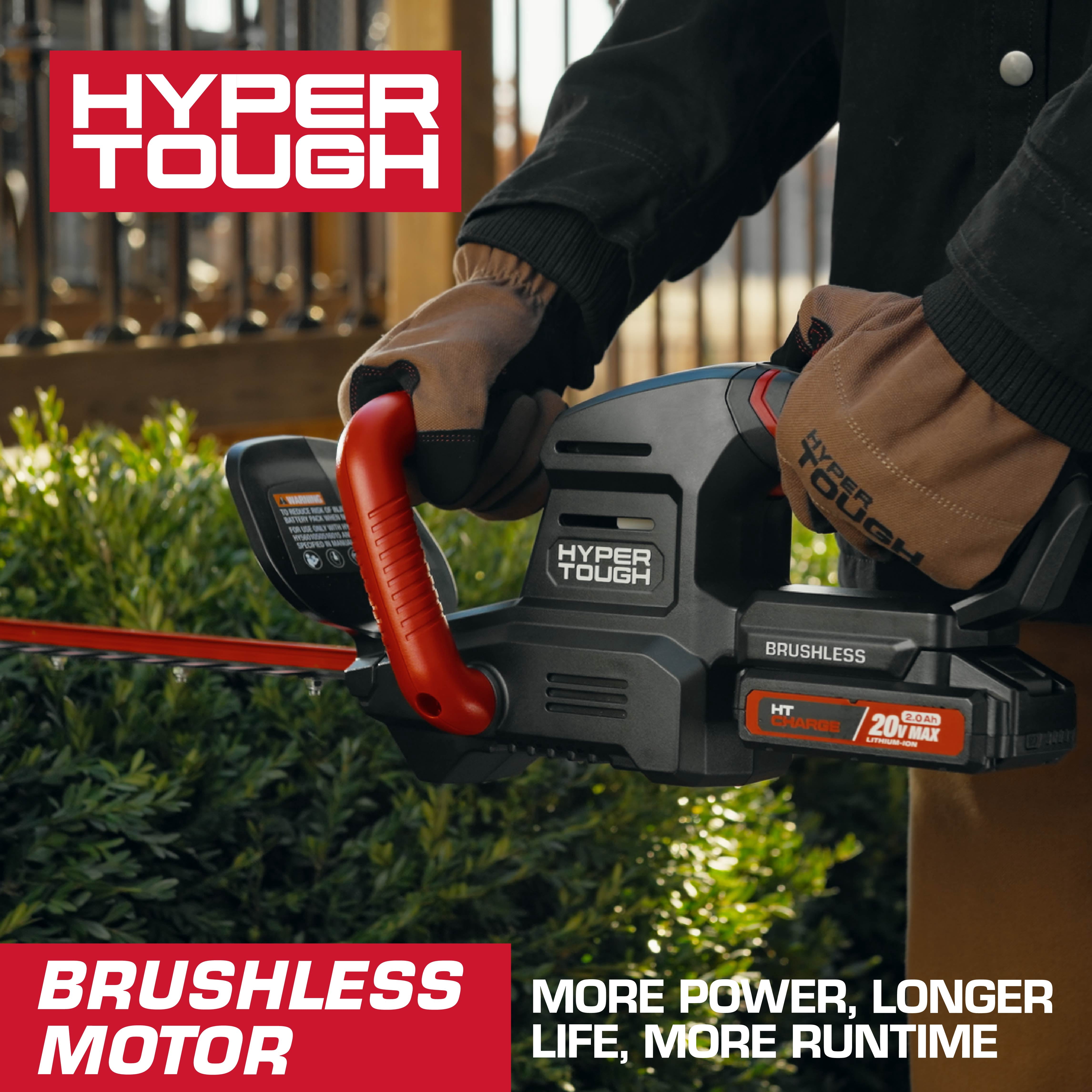 Hyper Tough 22" 20V Brushless Cordless Hedge Trimmer with 20V Max 2.0Ah Battery and Charging Cable