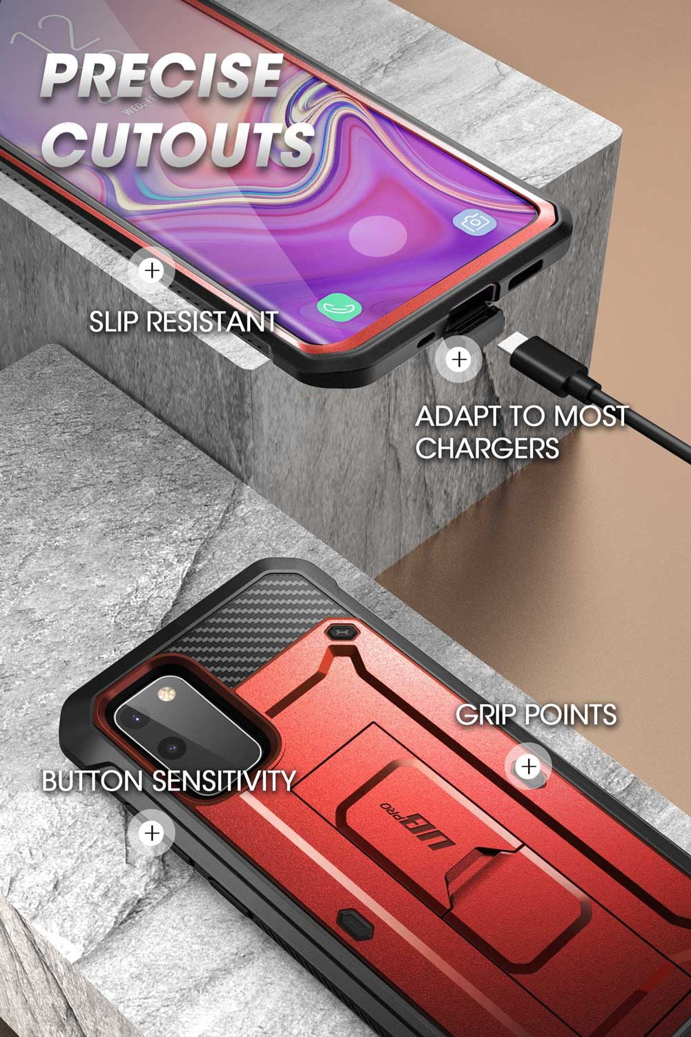 SUPCASE Unicorn Beetle Pro Series Designed for Samsung Galaxy S20 FE 5G Case (2020 Release), Full-Body Dual Layer Rugged Holster & Kickstand Case with Built-in Screen Protector (Ruddy)