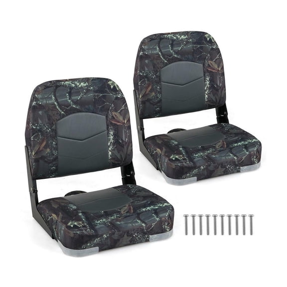 GVN Comfortable 2-Person Boat Seating - Camouflage Vinyl Seats with Thick Foam Padding, 2-Pack, Gray