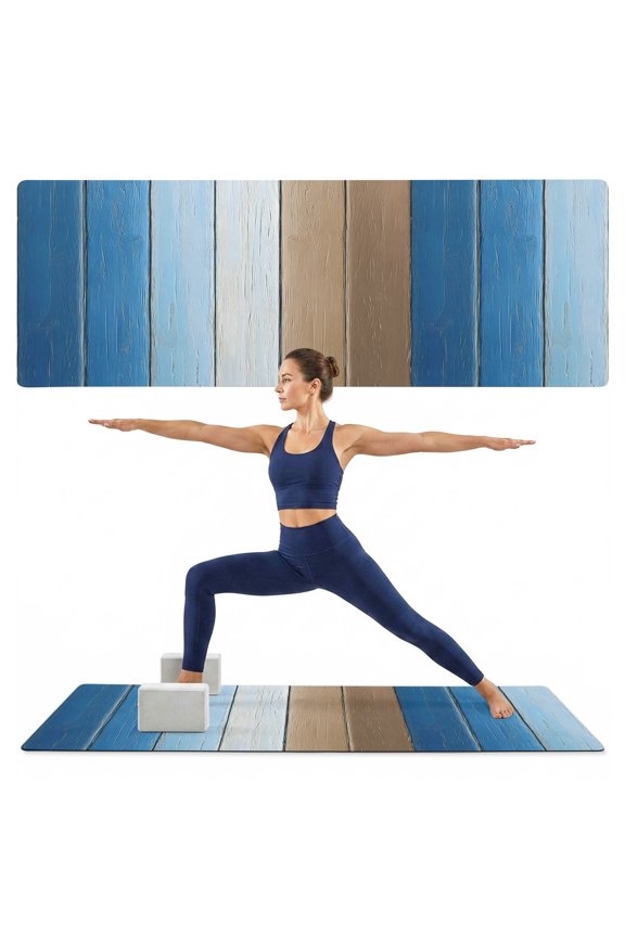 Yoga Mat Navy Blue Brown Wood Grain Yoga Mats with Strap & Shortage Bag Non Slip Workout Mats Absorbent Cushion Pad Farm Wooden Exercise Mat for Yoga Pilates Stretching Home Gym 68"x24"