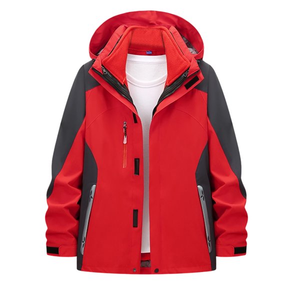 Wrtxtat Men's Winter Ski Jacket Zip-Up 3 in 1 Warm Heavyweight Hooded Windbreaker with Pockets Detachable Lined Water Resistant Coats Red M