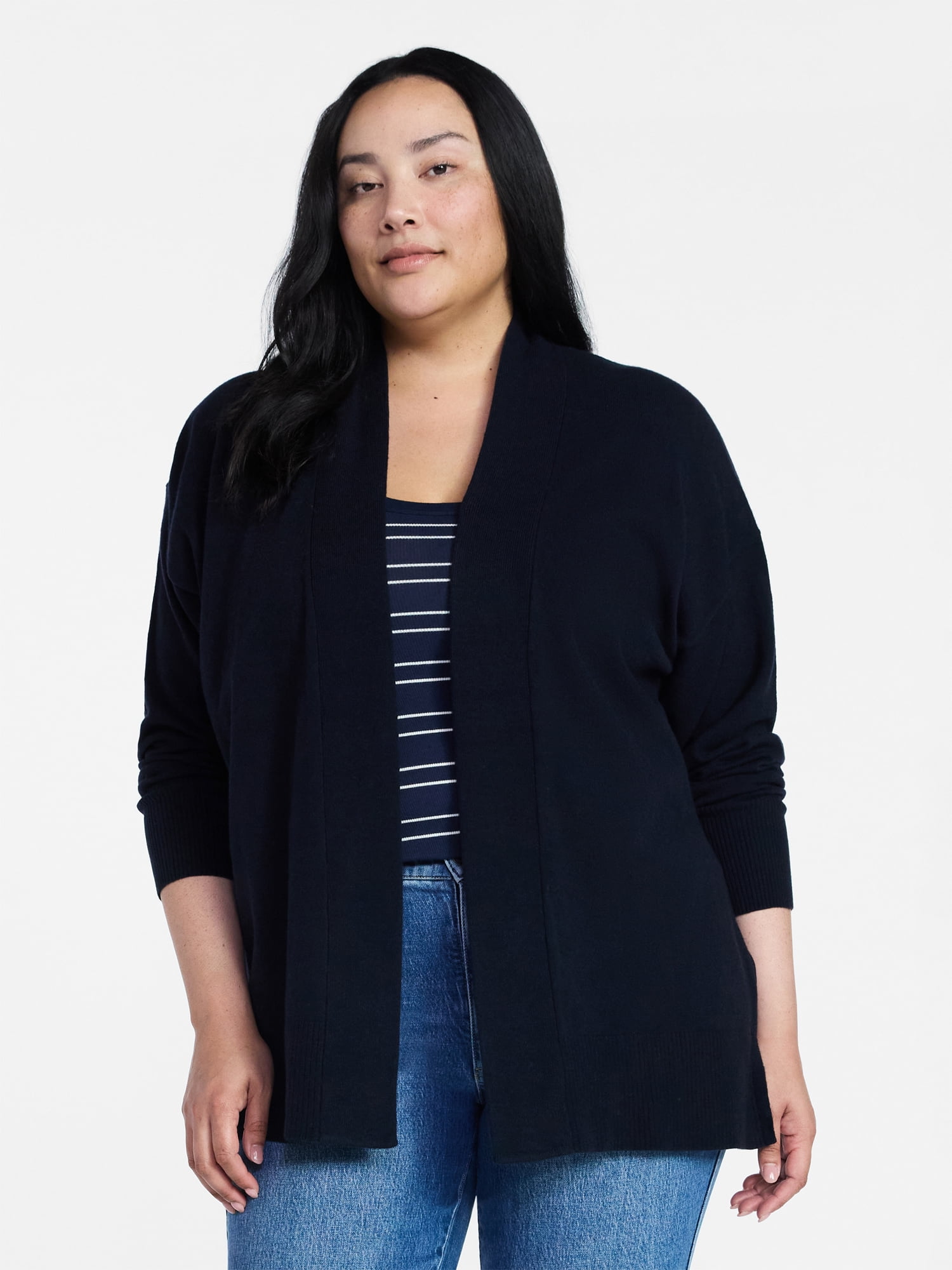 Time and Tru Women's Open Front Cardigan Sweater with Long Sleeves, Lightweight, Sizes XS-XXXL