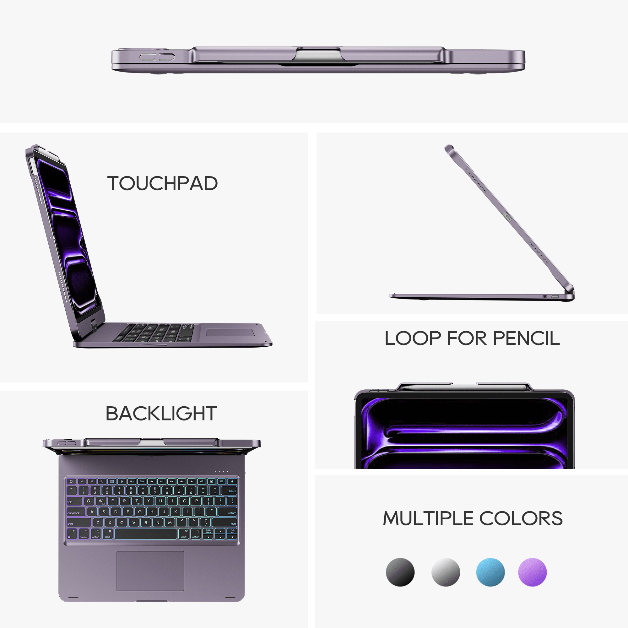 edaiser Swivel Keyboard Case for Apple iPad Pro 13 inch M4 M5 2024 2025; Wireless 360 Rotatable Cover, Pencil Holder, Multi-Touch Trackpad, Backlit A2925 A2926 A3007 A3360 A3361 A336, Metallic Purple