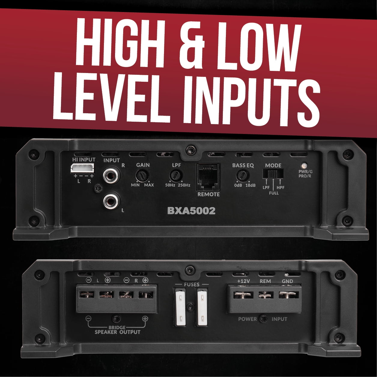 Belva BXA5002 Class-A/B 2-Channel Car Audio MOSFET Amplifier 500W w/ Remote Subwoofer Control