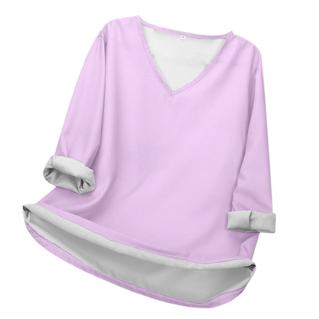 MHFRRA Camiseta Informal de Manga Larga con Cuello En V para Mujer. Camiseta Básica Cómoda para Uso Diario y Relajación. Ideal para Todas Las Estaciones. Combina Perfectamente con Jeans. Rosa Claro