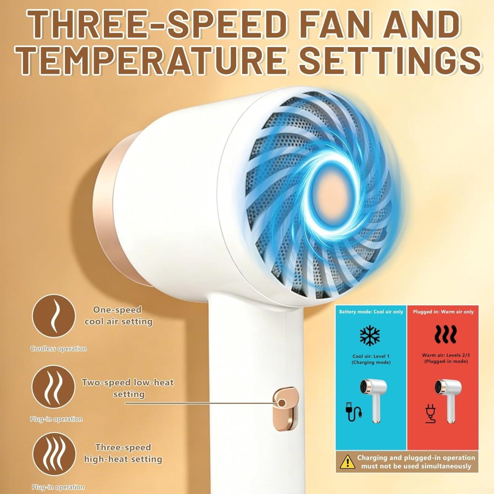 Cordless Rechargeable Hair Dryer With 3 Speeds And Heat Settings Portable Wireless Blow Dryer For Travel Home Gift, B