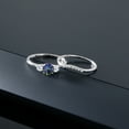 thumbnail image 4 of Gem Stone King 10K White Gold Blue Mystic Topaz and White Lab Grown Diamond 3-Stone Bridal Engagement Wedding Ring Set for Women (0.74 Cttw, Round 5MM, Size 7), 4 of 5