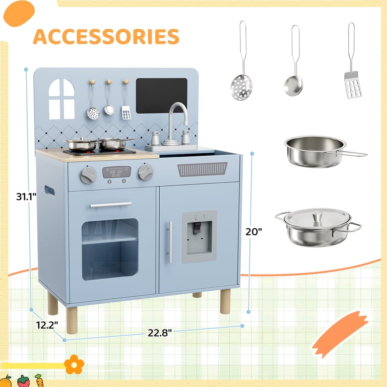 Arlopu Kids Play Kitchen, Interactive Wooden Set photo 3
