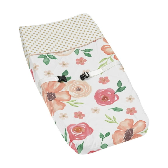 Sweet Jojo Designs Watercolor Floral Peach Green and Gold Changing Pad Cover
