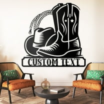 KAINSY Personalized Western Wall Decor Metal Signs, Rustic Cowboy Hat & Boot Silhouette, Cowboy Metal Name Sign Customized, Vintage Howdy Wall Art Gifts for Home Bedroom Speakeasy Decor Color05