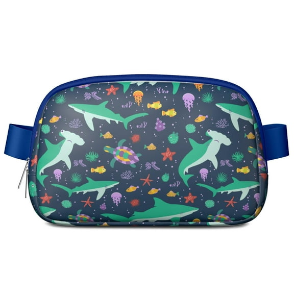 Underwater Marine Print Fanny Pack – Cute Cartoon Shark, Whale & Dolphin Waist Bag with Tropical Ocean Theme for Women
