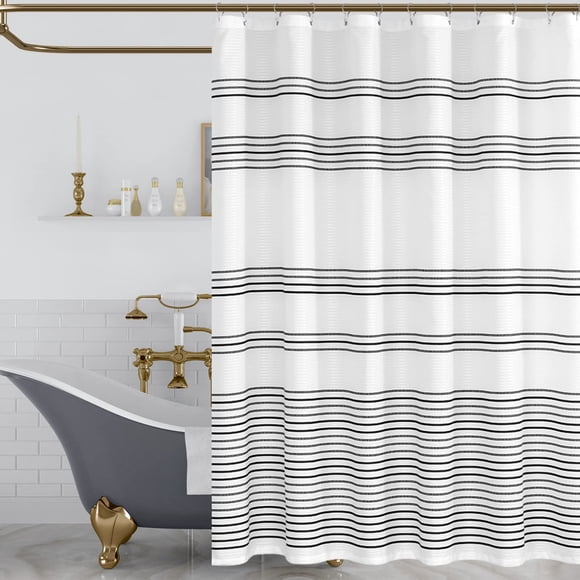 Lazzzy Black and White Shower Curtain for Bathroom Fabric Striped Boho Shower Curtains in Bath Farmhouse Modern Waterproof Drapes 70x72 inches 1 Pane