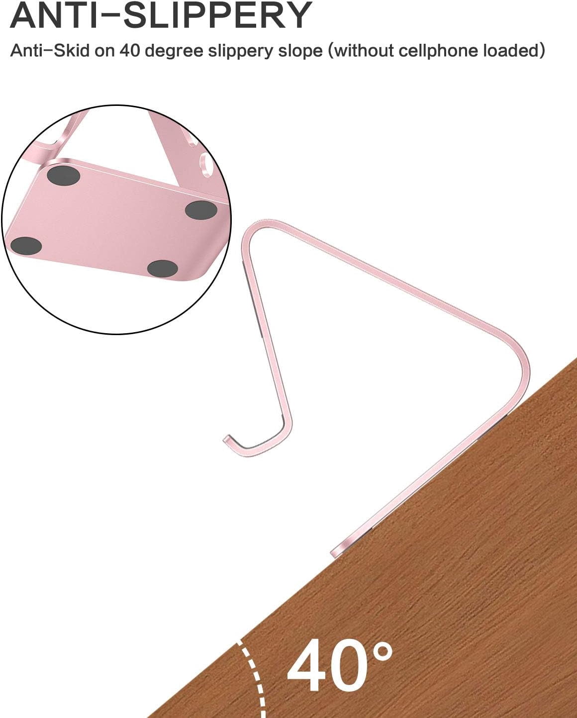 Upgraded Aluminum Cell Phone Stand for Desk, C1 Durable Cellphone Dock with Protective Pads, Smart Stand Designed for iPhone16, 15/14/13/12 Pro Max XR XS, iPad Mini, Android Phones,Rose Gold