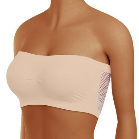 

Mlqidk Women s Bandeau Bra Padded Strapless Bra Seamless Bandeau Bralette Tube Top Bra Beige L