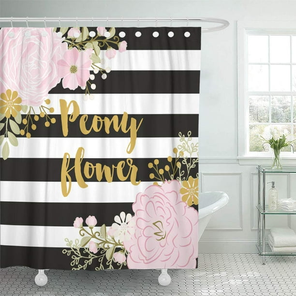 Suttom Pink Vector Peony Black And, Black White Gold Shower Curtain