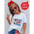 thumbnail image 1 of Camiseta 100 % algodón con estampado patriótico de mapache y perrito caliente para niña, color rojo y blanco, con gráfico "Camping USA", corte holgado, dobladillo asimétrico, informal, para el veran, 1 of 6