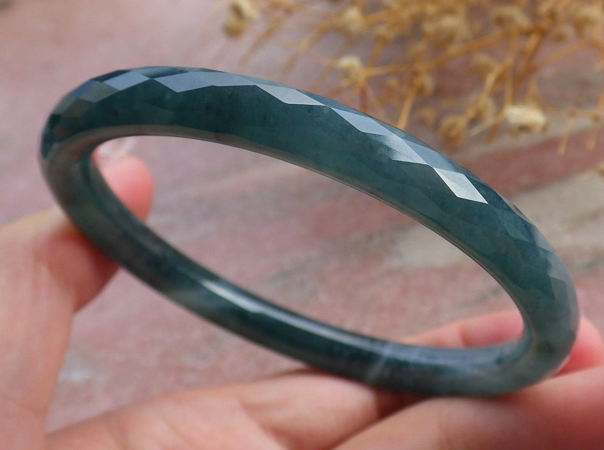 Icy Green Natural A JADE Jadeite Dia Cut Circle Bangle Bracelet 58 mm 682922 TN